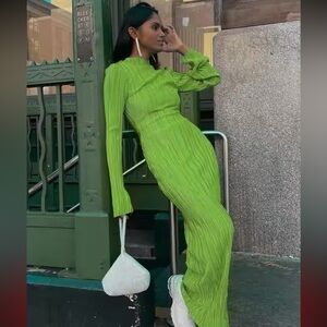 NWOT Long Sleeve Streetwear Green Metallic Dress